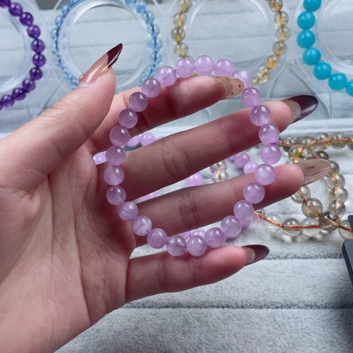 水晶珠宝半成品未镶嵌紫锂辉手串7mm
