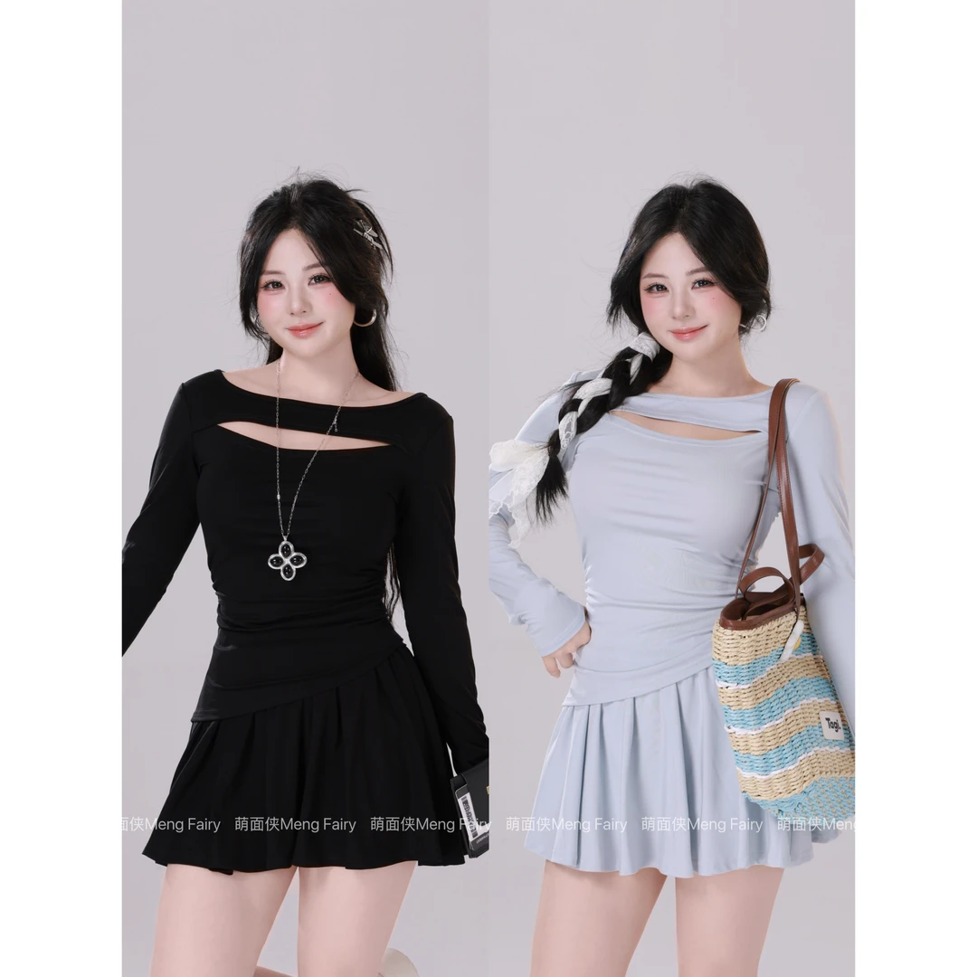 现货萌面侠【蓝屿漫迹】93莱塞尔设计感上衣半裙INS风套装5748M5749