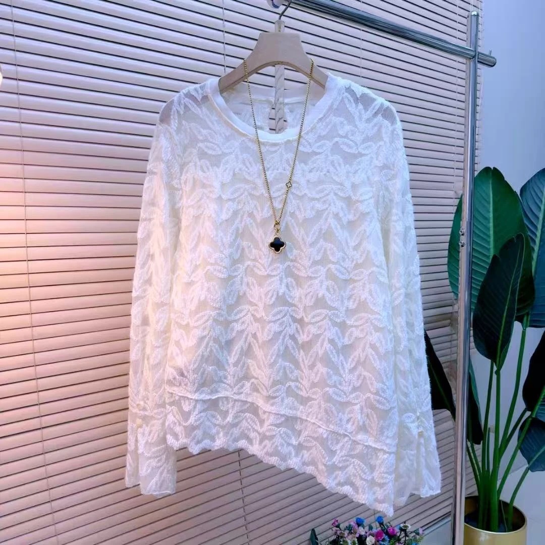 胖mm欧货时尚气质显瘦长袖圆领5213百搭网红时髦轻奢名媛女人衫