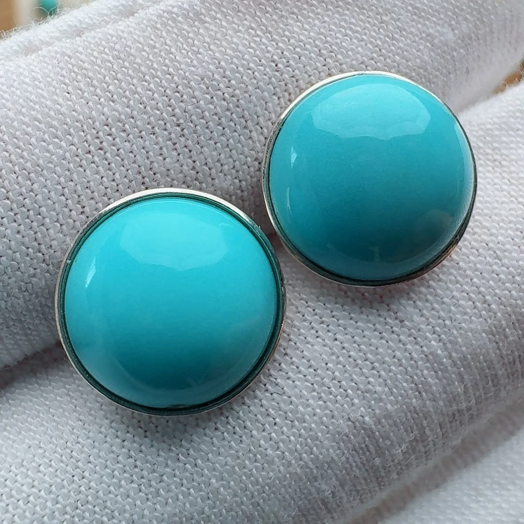 绿松石银S925镶嵌耳饰