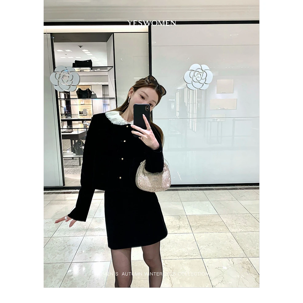 YESWOMEN1211赫拉小香菱格外套开衫丝绒裤雪纺半裙XYF63511A4468