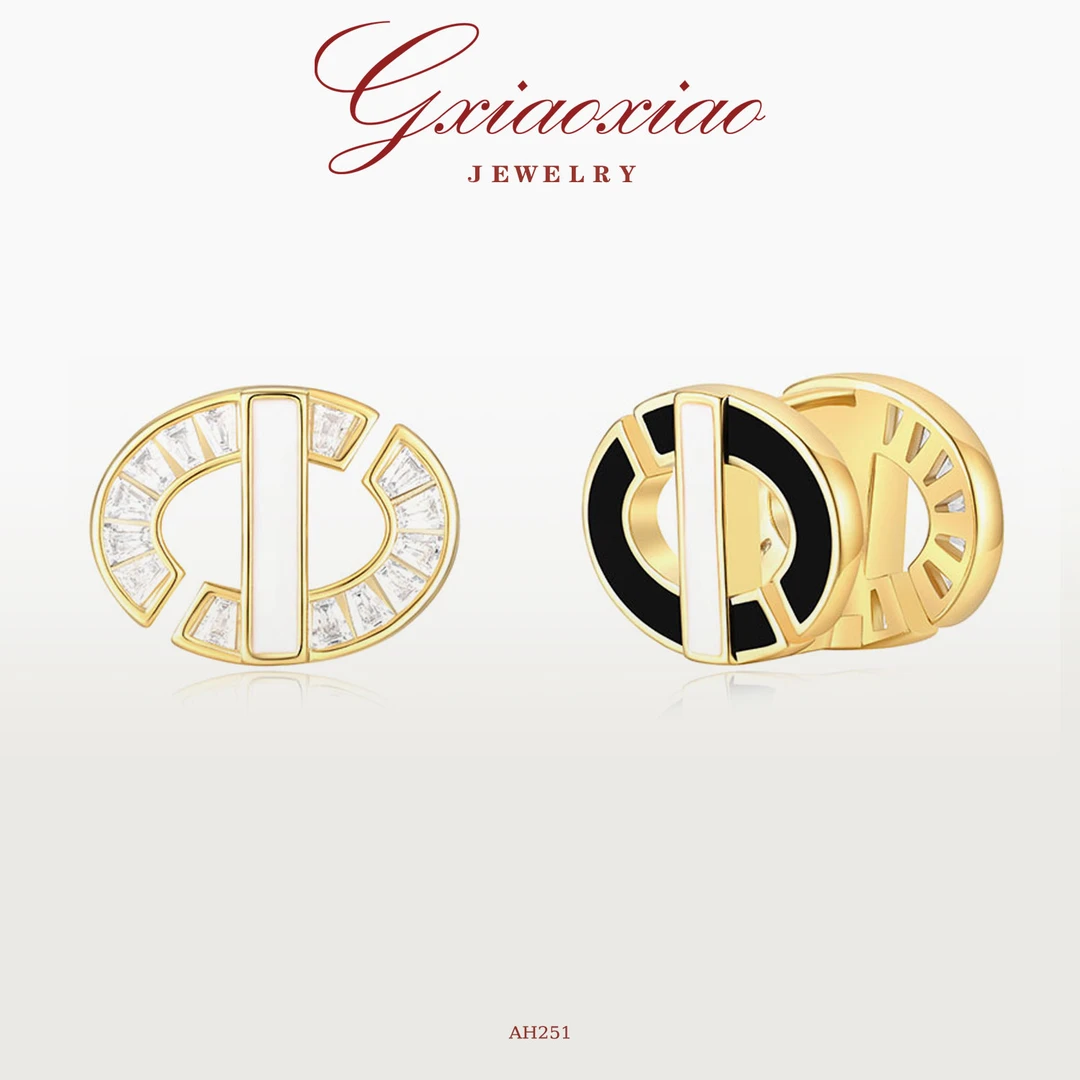 镀K金 925银针 法式【夜语】 珐琅豬鼻子耳环 AH251