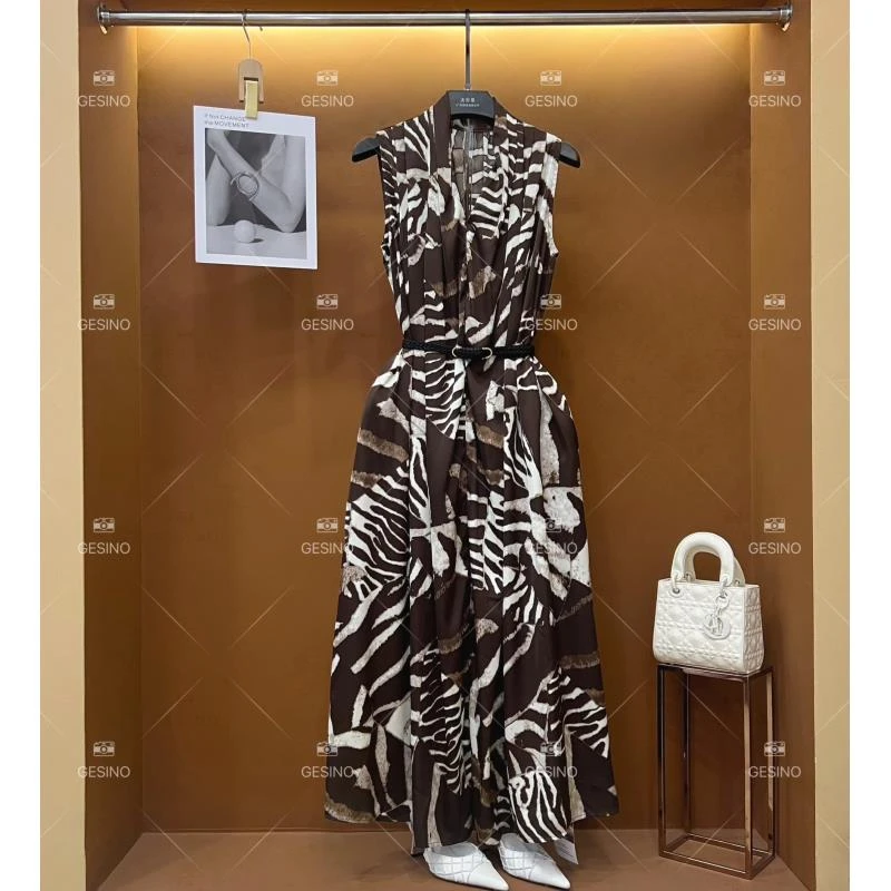 【B】新款复古时尚百搭印花无袖连衣裙 H-017