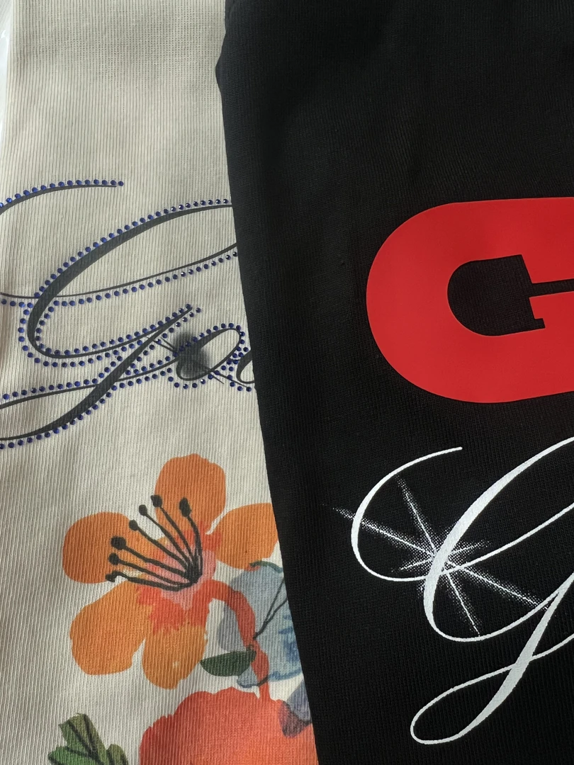 重磅310G！轻奢时尚！PO价售完没有！花卉烫钻印花短袖T恤男女同款