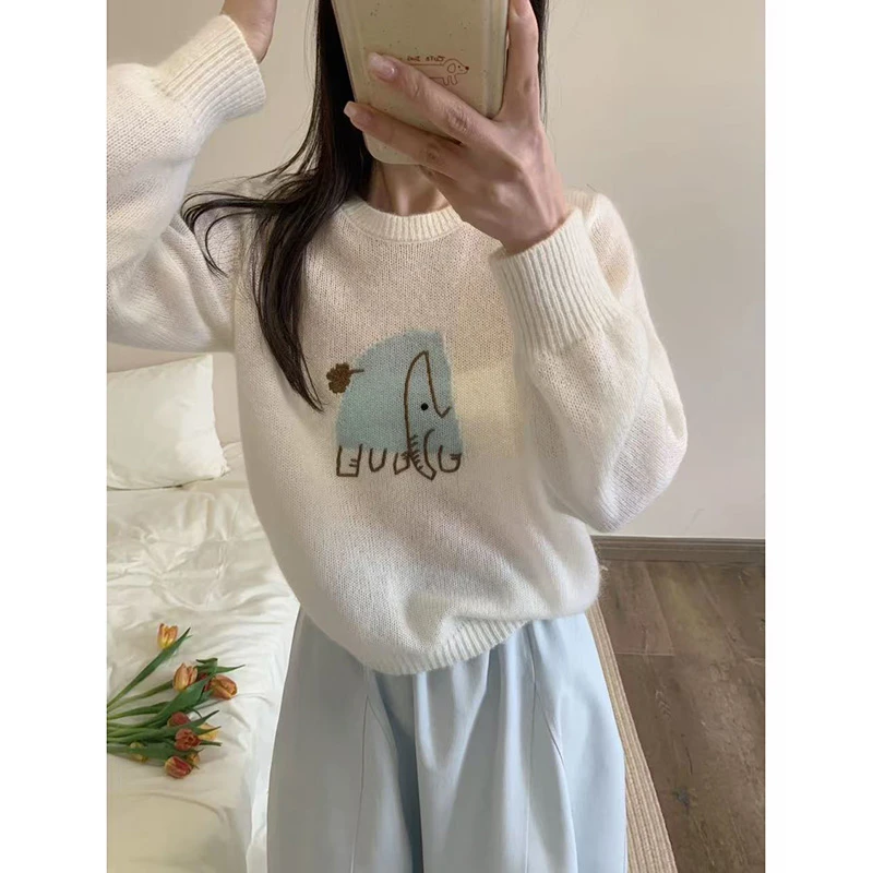 【甜美小象】巨好看！多巴胺色欧若风春装时尚百搭圆领薄款针织衫女