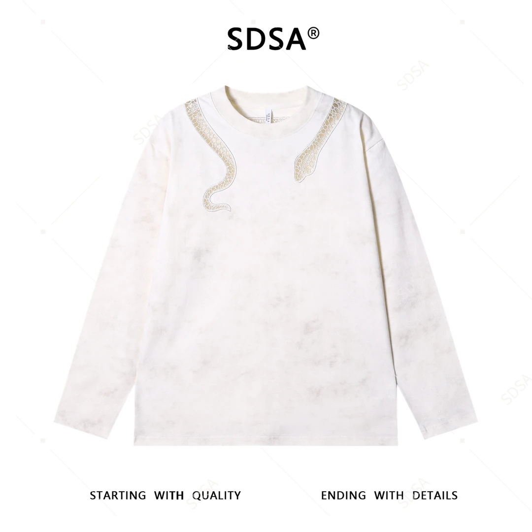 SDSA男士秋冬新款轻奢痞帅男装镂空蛇网格圆领长袖T恤嘻哈上衣