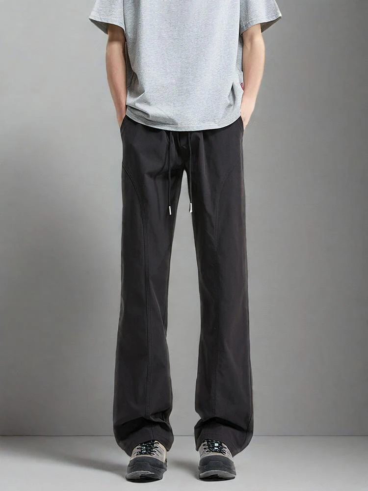 新款美式斜切基础百搭休闲裤男夏季薄款坠感阔腿拖地工装微喇长裤