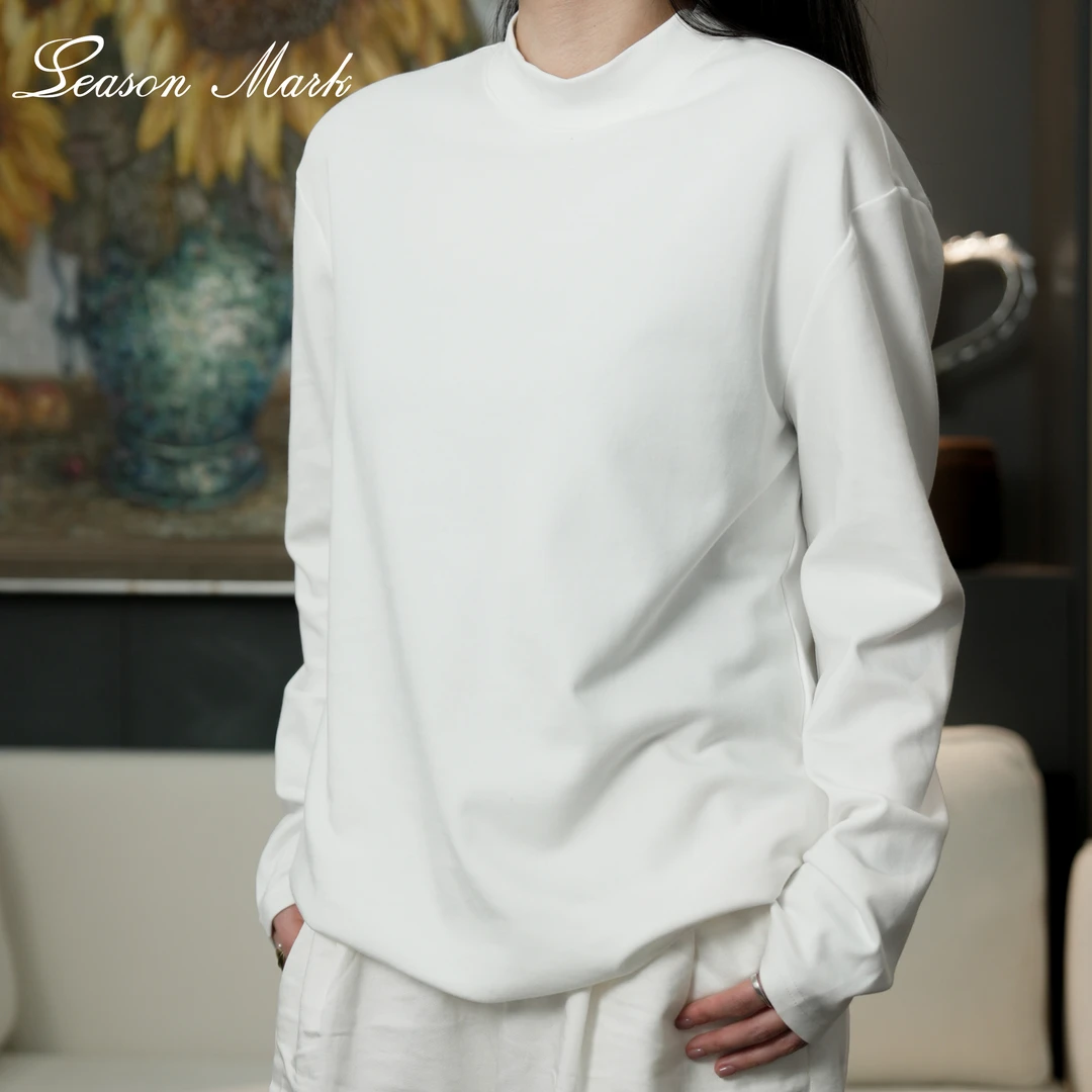 SEASONMARK春季新款纯色半高领打底衫卫衣百搭cleanfit情侣长袖男