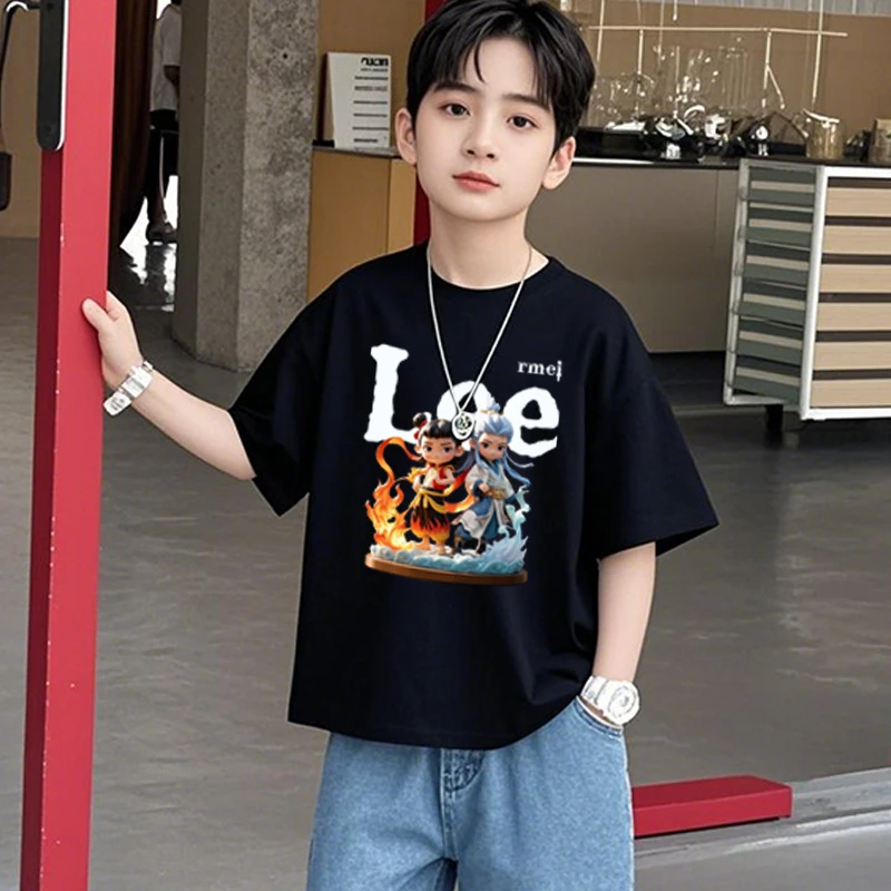 官方同款Leermei童装夏季新款男童纯棉系列娜扎网红爆款宽松短袖