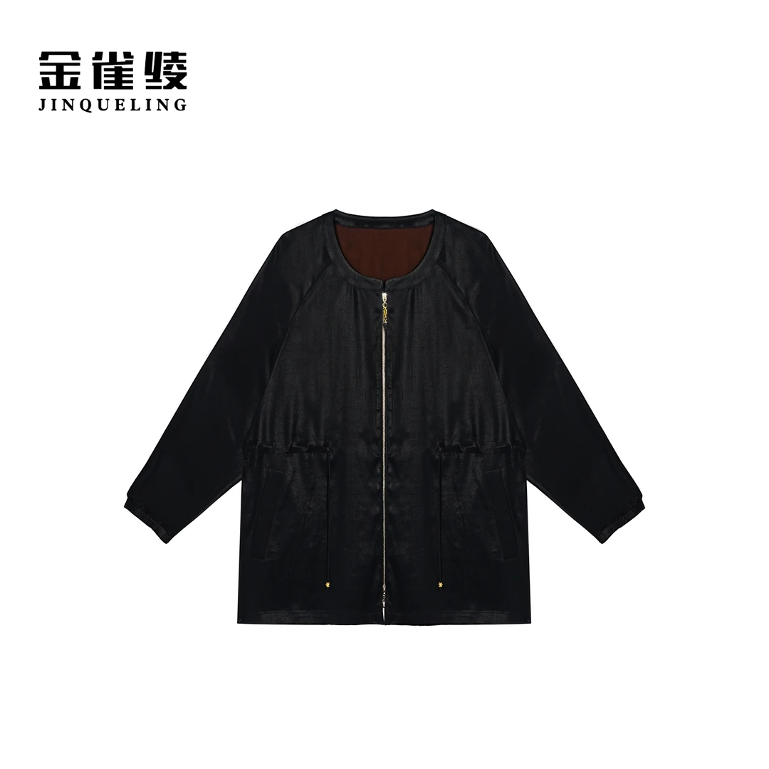 金雀绫【笑傲江湖】香云纱桑蚕丝时尚休闲圆领大码女装外套SZA1T125