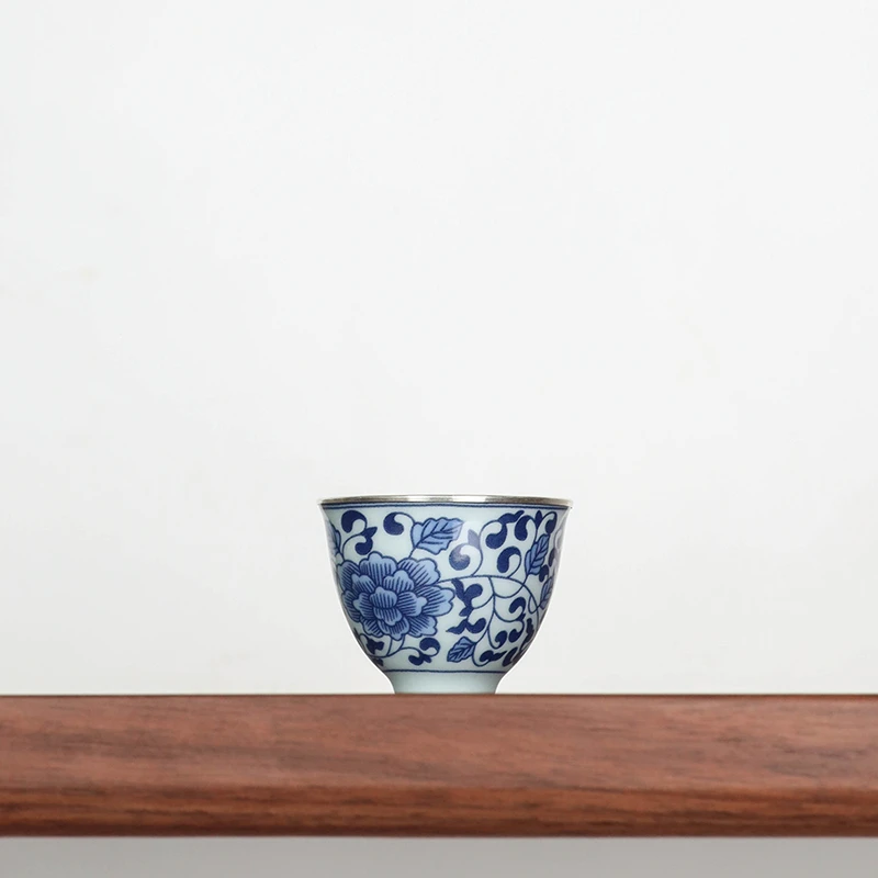 【达观紫器】银歌工坊 CB0002 青花缠枝瓷包银杯