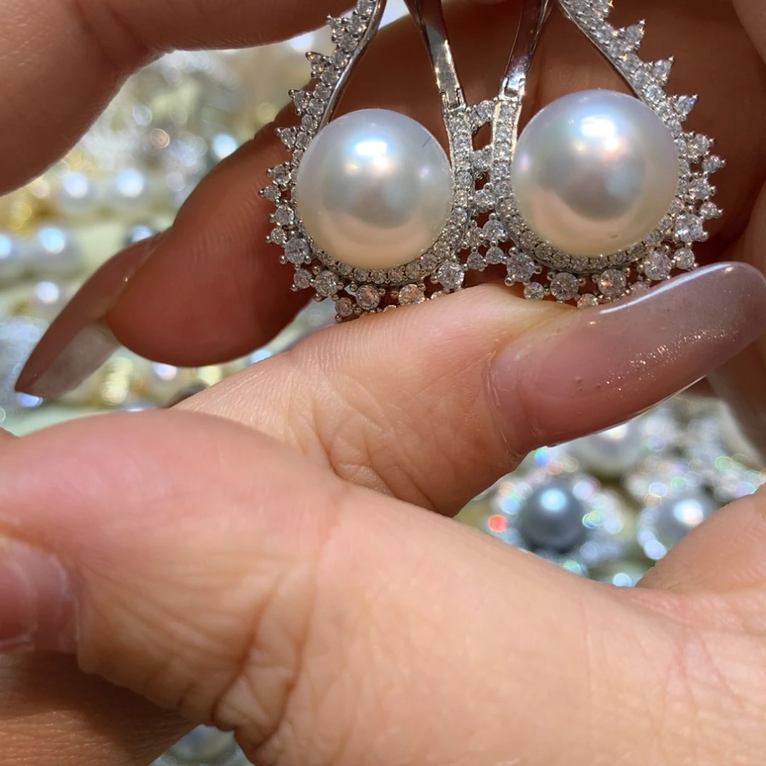 海水珍珠耳饰银S925镶嵌