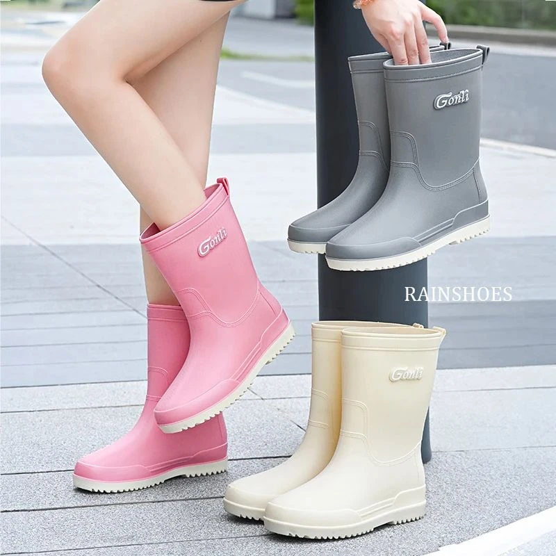 C雨靴韩版雨鞋女款中筒女成人时尚鞋高筒厨房防滑鞋工作胶鞋女