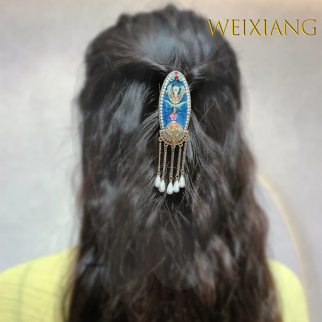 weixiang/薇香081新中式长款国风流苏掰掰夹BB夹流苏轻奢侧边发夹