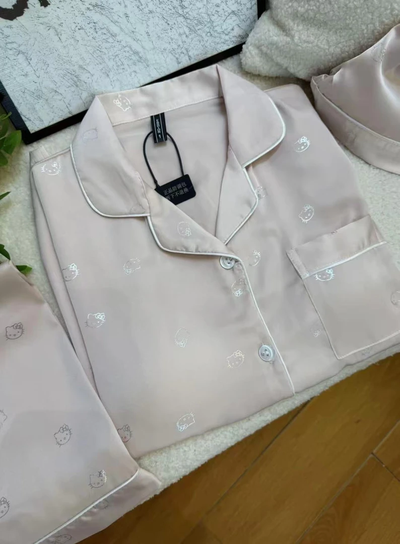 五月新品【烫银KT+胸垫】夏季新款薄款冰丝睡衣女家居服
