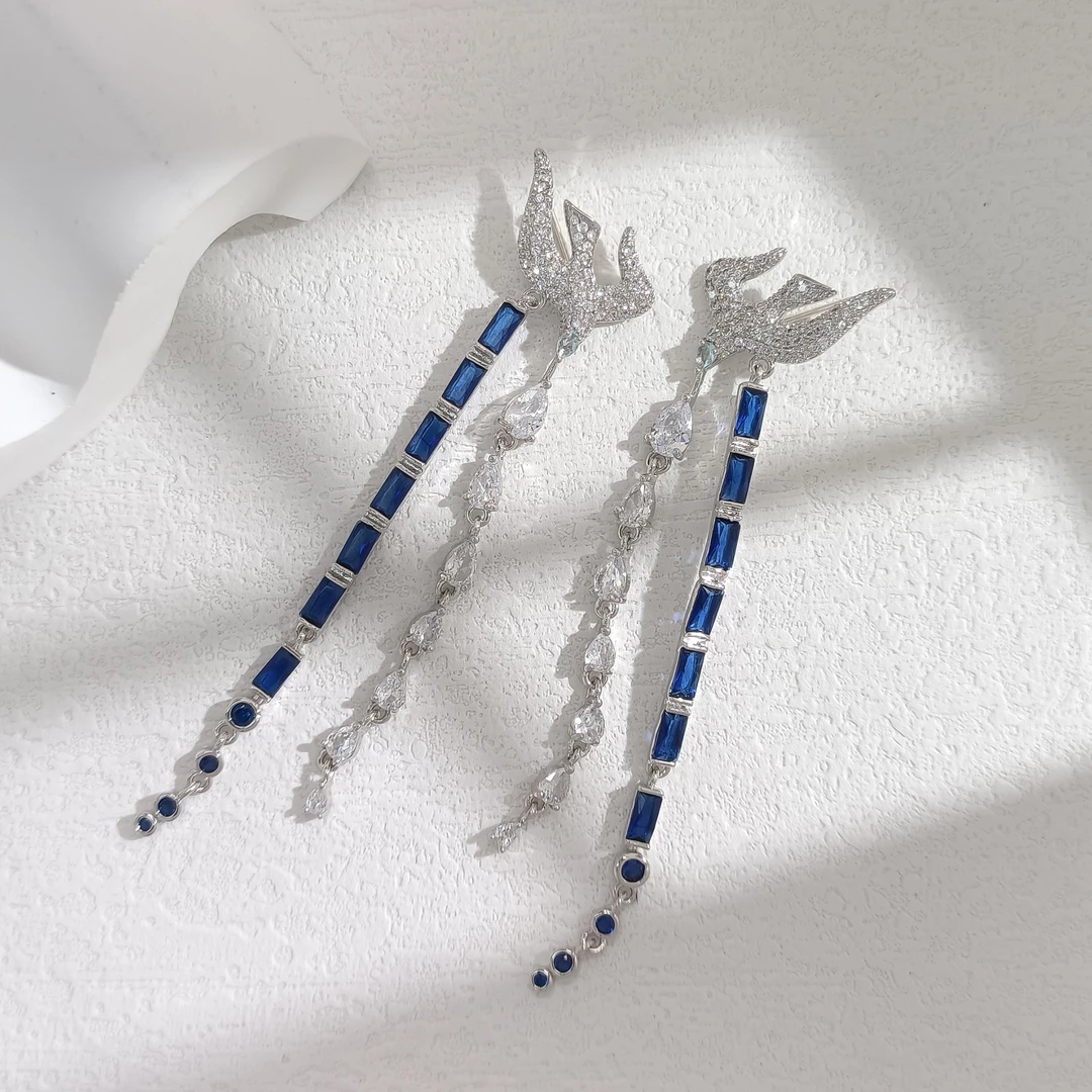 铜合金合成锆石耳饰 WOW-002242【灵燕衔珠】耳环时尚欧美