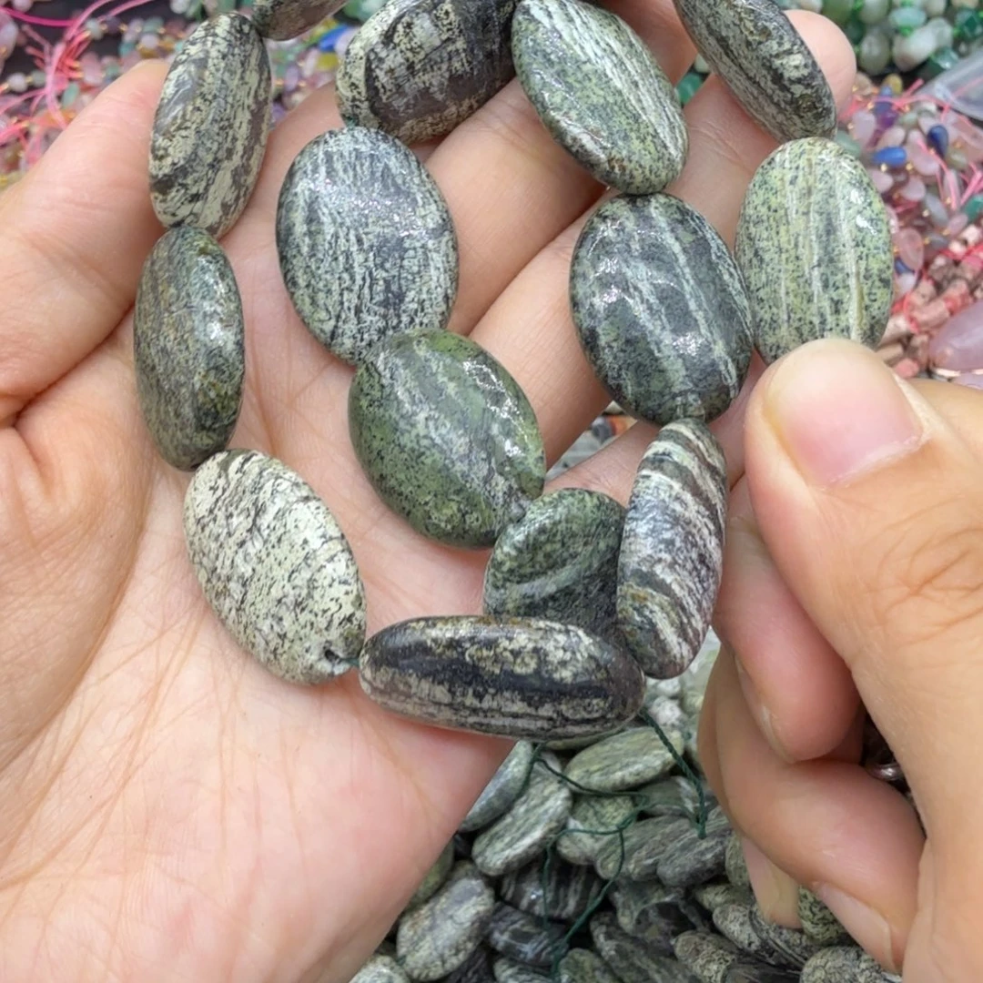 水晶珠宝半成品未镶嵌18×25绿银线蛋型一条