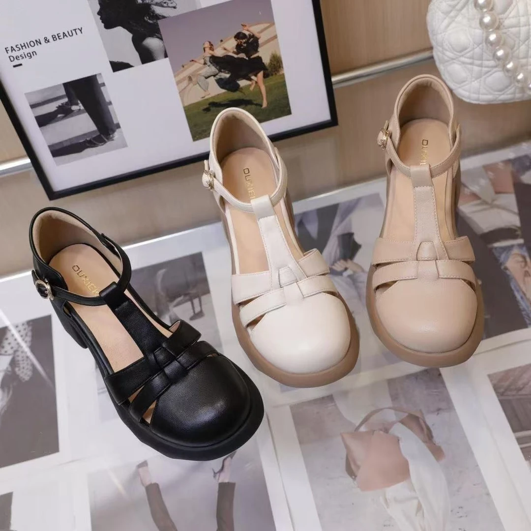 MEET BEATY拖鞋凉鞋方头粗跟拖鞋夏款外穿露趾休闲百搭高跟凉拖鞋