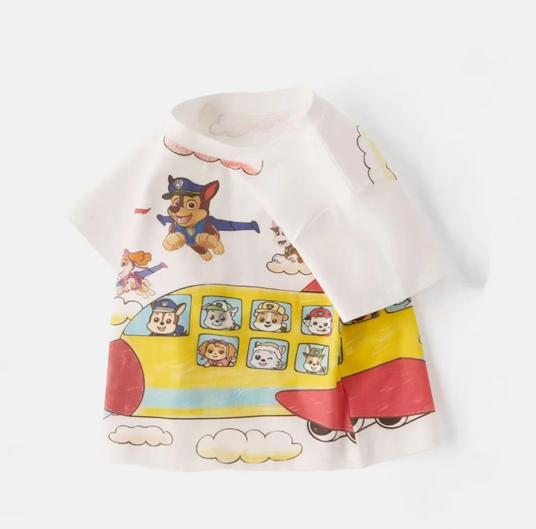 B013「汪汪队全体出动」2025男童夏款全棉短袖儿童