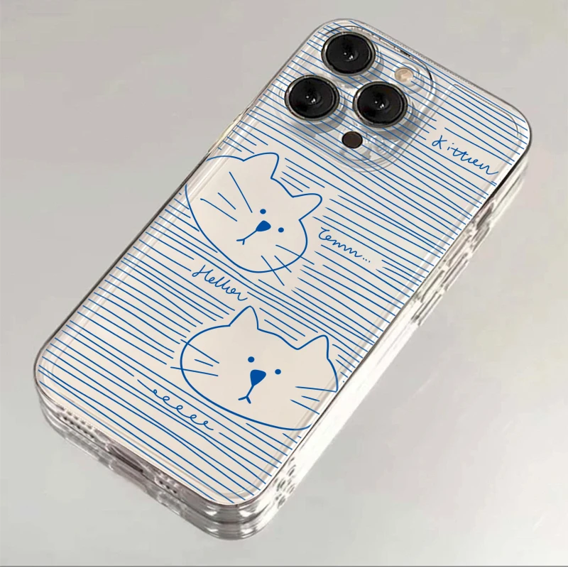 线条小猫太空壳适用iphone16Promax手机壳华为P70vivo小米15女