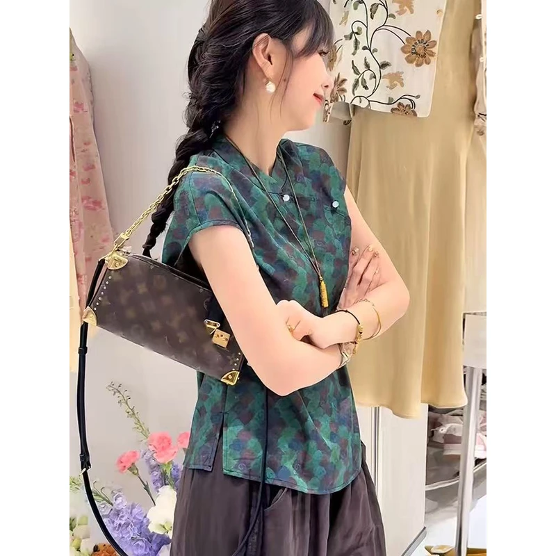 【296-1~韶华】新中国国风提花小衫短袖夏季新款洋气减龄百搭上衣
