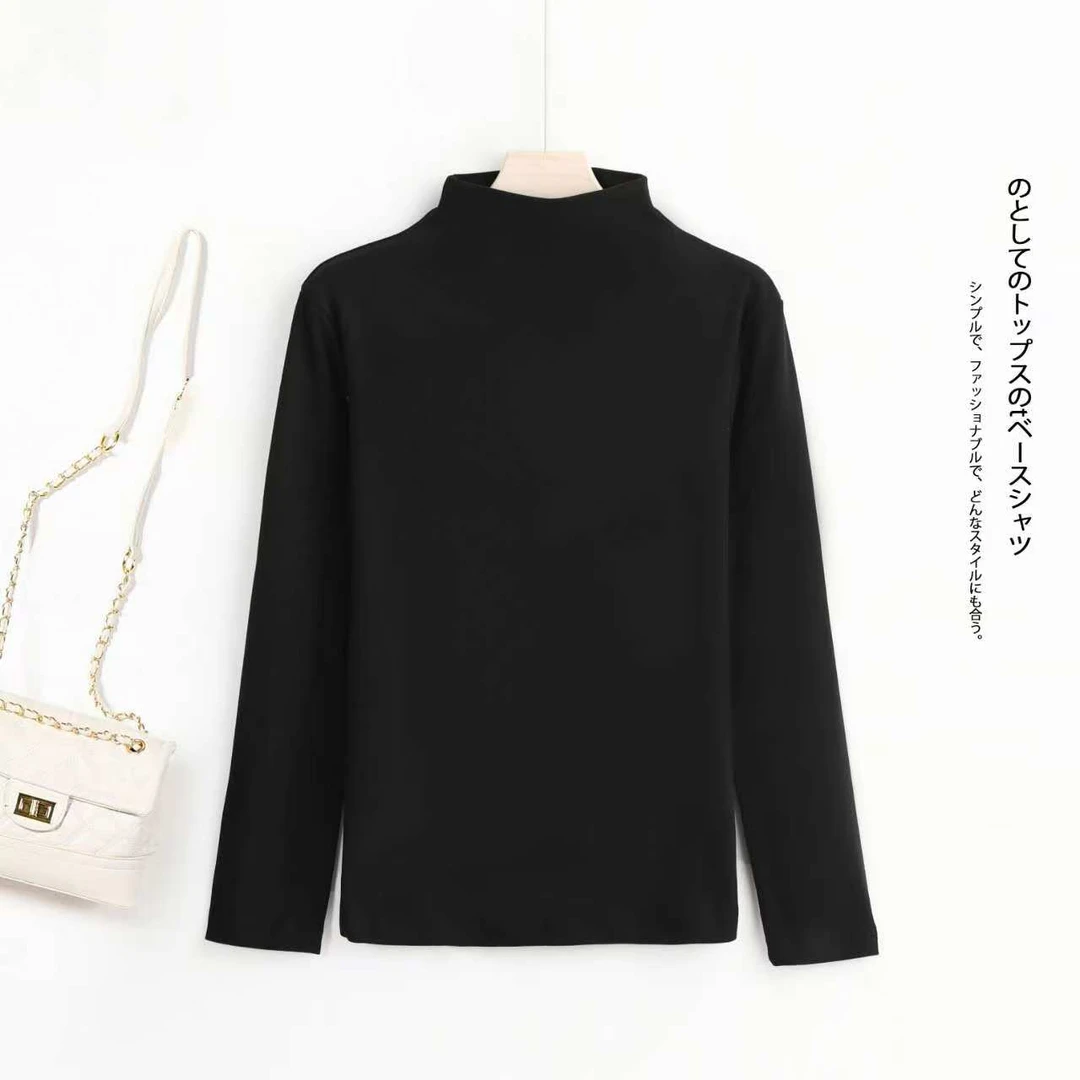 半高领加厚打底衫时尚女秋冬2025新款保暖内搭长袖T恤-909款加绒