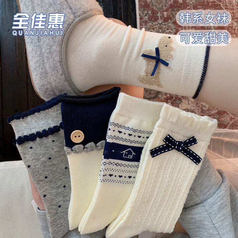 中筒蝴蝶结美腿塑形女植绒中筒袜吸汗夏季防臭常规款