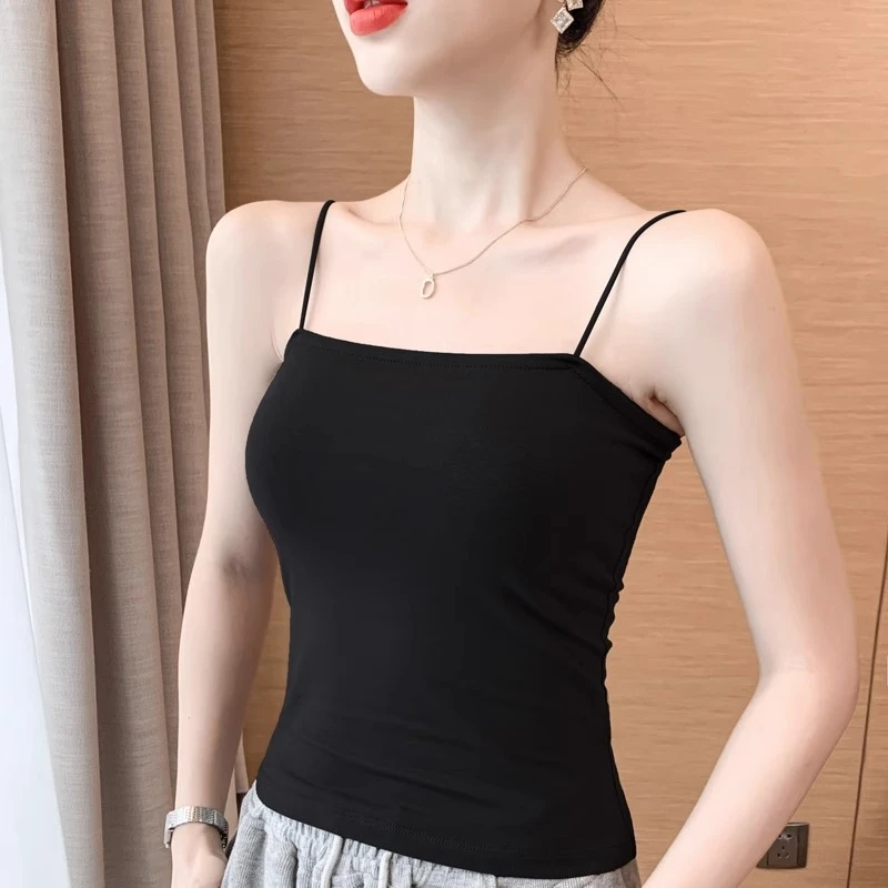 黑色吊带背心女春夏内搭带胸垫法式美背打底抹胸网红外穿上衣