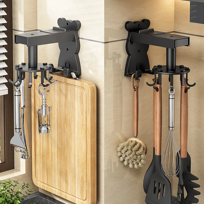 厨房旋转挂钩壁挂式置物架厨具收纳架锅铲勺子铲子挂架免打孔架子