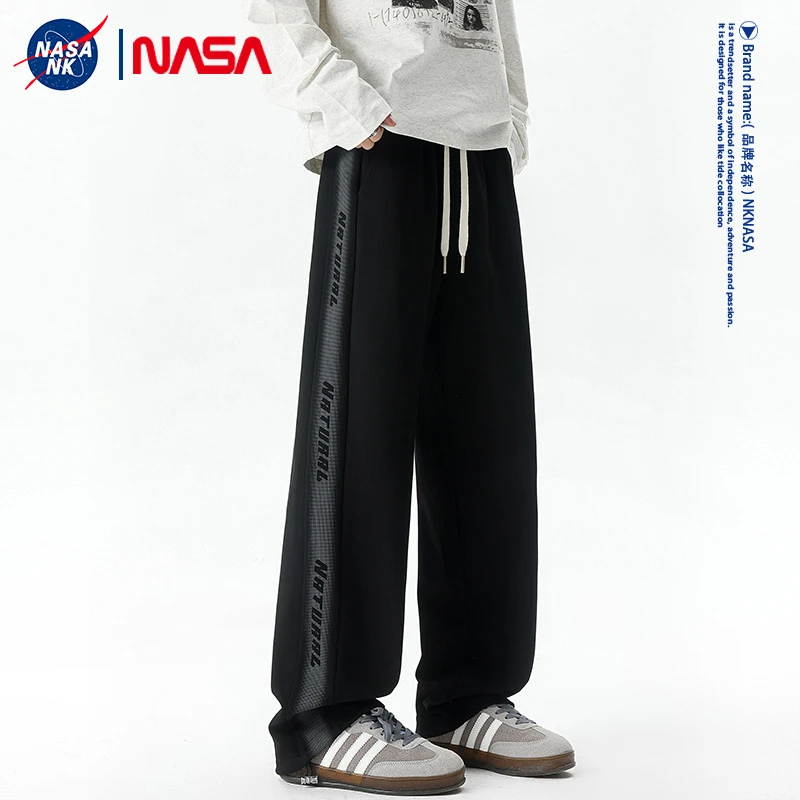 NASA联名休闲裤子男款秋冬季潮牌宽松直筒长裤青少年潮流运动卫裤