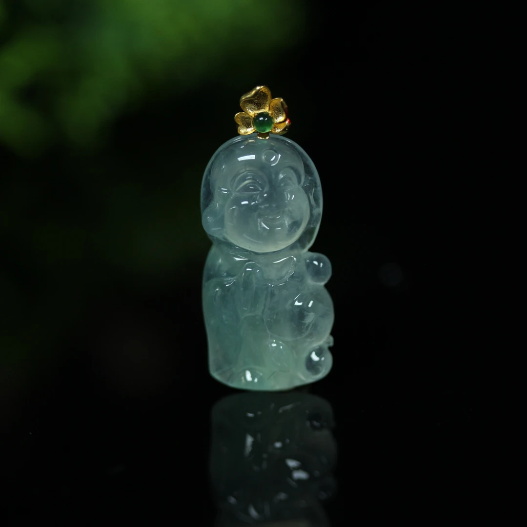 天然缅甸翡翠A货18K金镶逍遥一生逍遥佛吊坠/01019069/拍卖