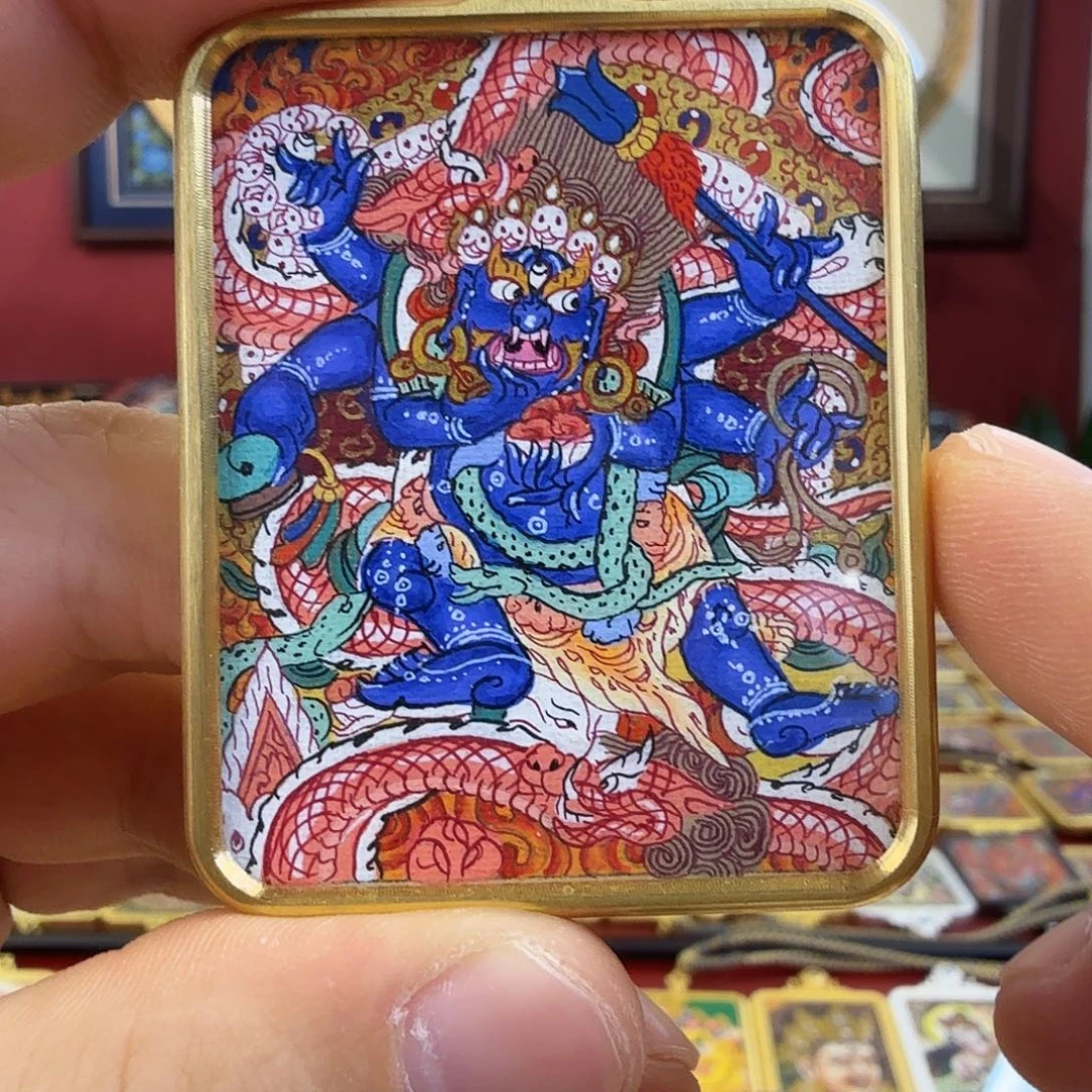 吊坠纯手绘六臂大黑天唐卡