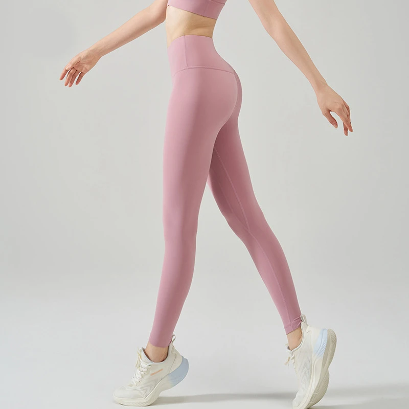 裸感高腰瑜伽裤女防卷边收腹蜜桃提臀裤速干透气高弹运动健身裤