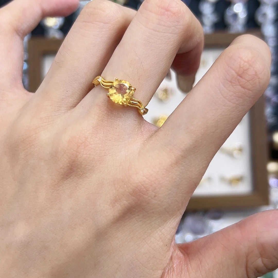 戒指黄晶银S925镀金镶嵌