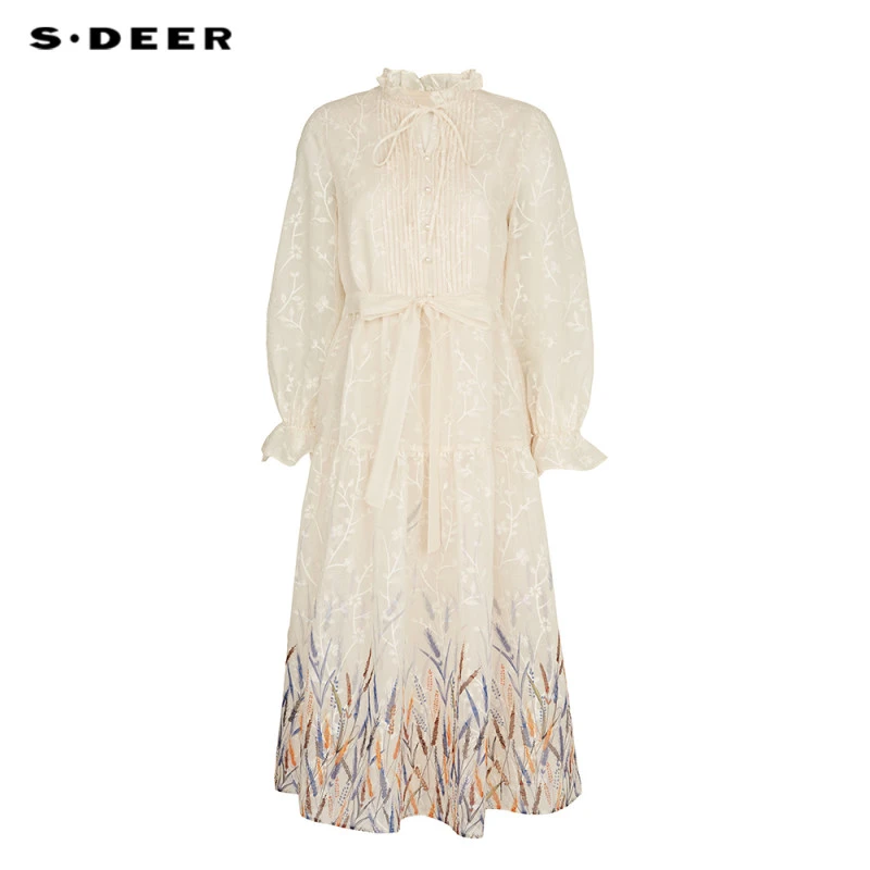 S·DEER【雅丹风】绣花轻奢优雅气质高端时尚收腰显瘦秋季女装连衣裙