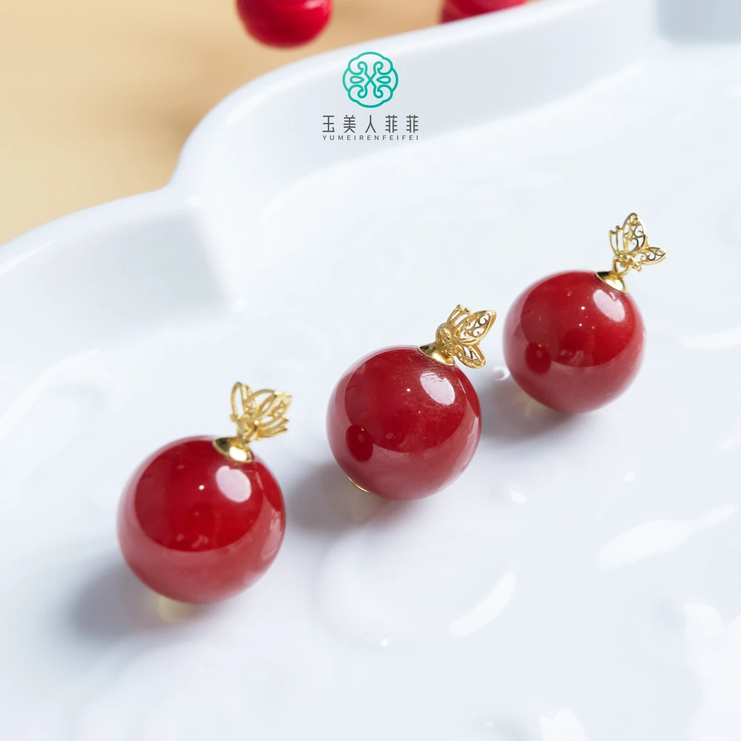 菲菲珠宝好@玛瑙圆珠吊坠约15mm-多样性发一赠链