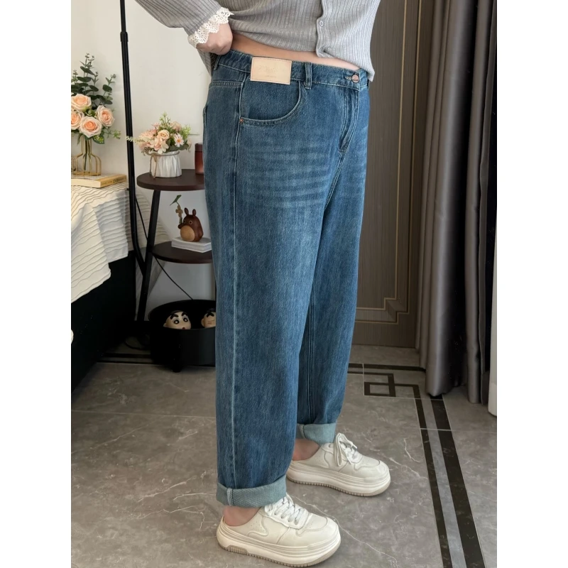 大阿娇  大码2025春夏高含棉超软松紧腰显瘦牛仔哈伦裤