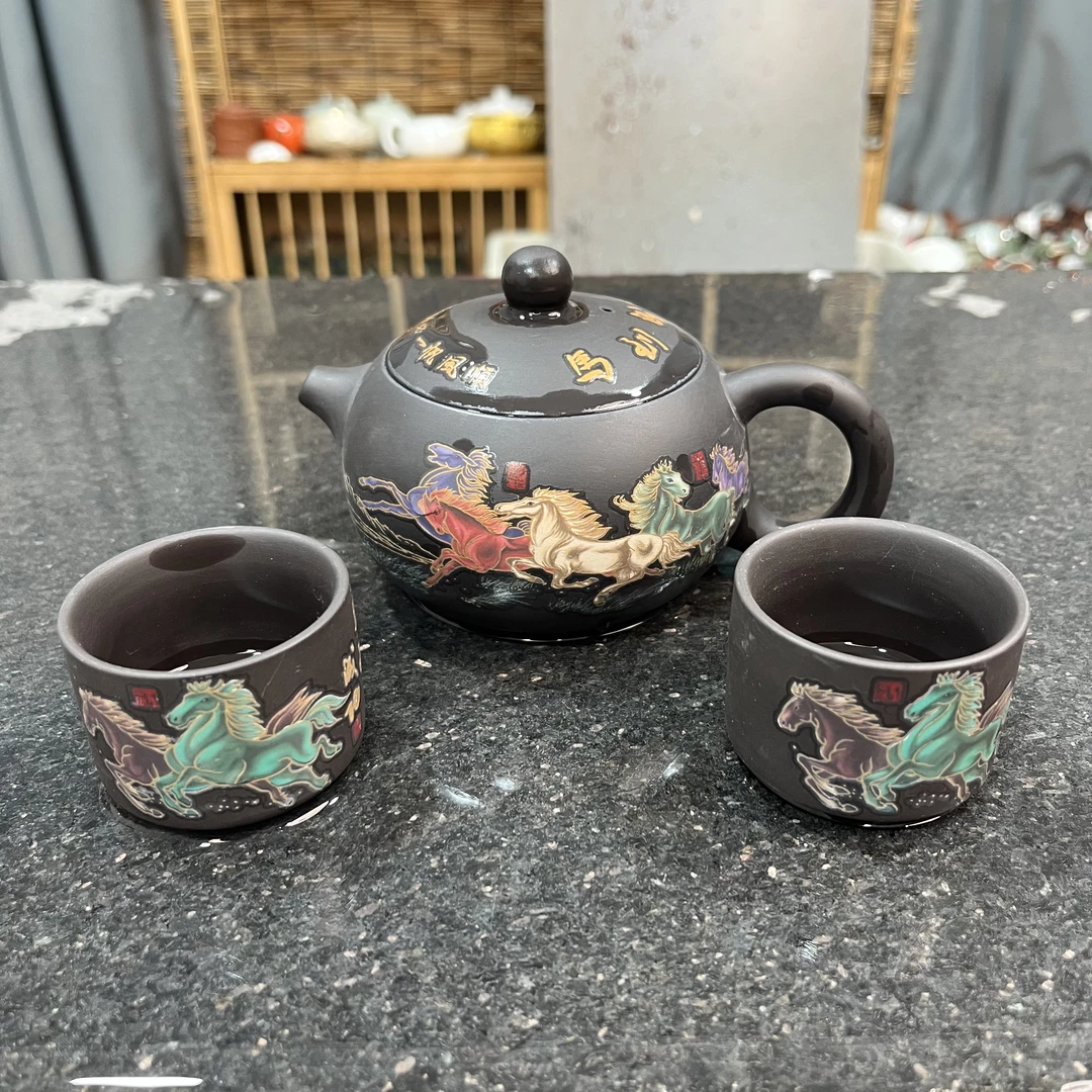 【新人礼】原矿紫砂马到成功变色西施凤鸣壶250cc（1壶+2直筒杯）A