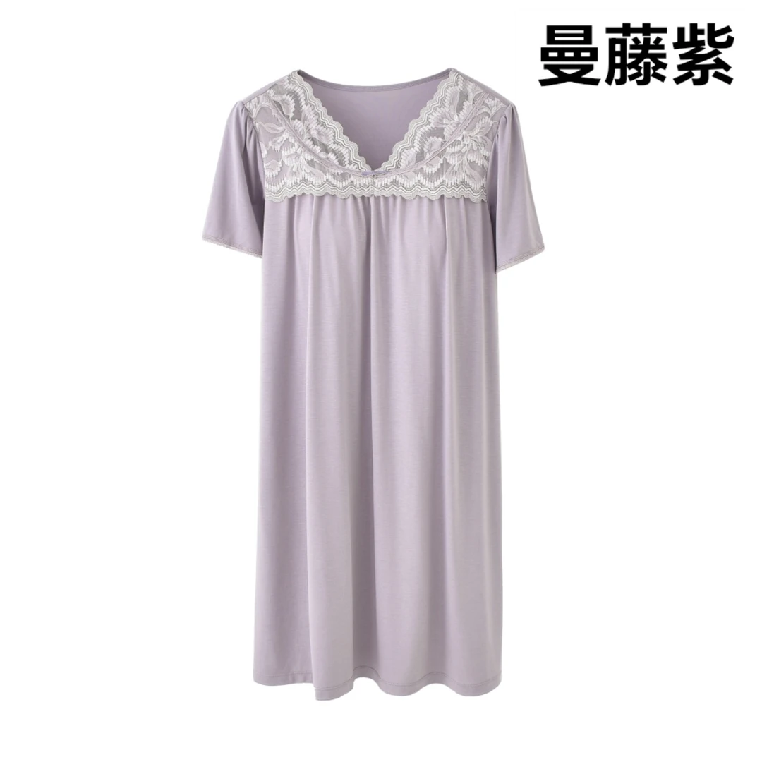 衣姐家【珍妮美肤蕾丝罩杯裙】女V领舒适薄款睡裙LB-96102