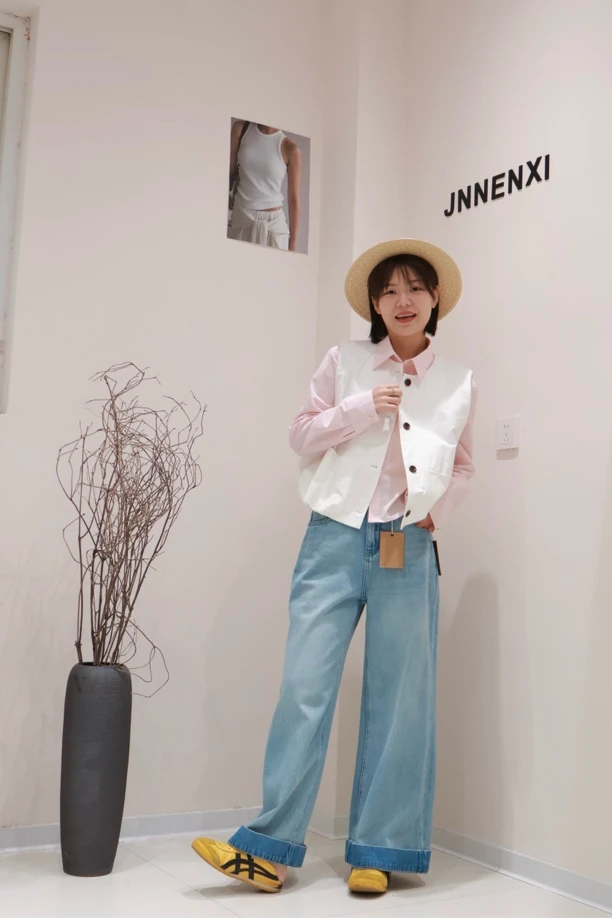 休闲大卷边9分阔腿裤