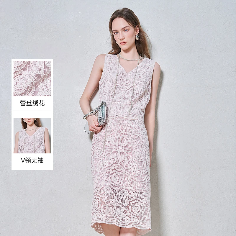 ANMANI恩曼琳25夏季新款法式气质V领无袖绣花蕾丝衫背心EANFBA23