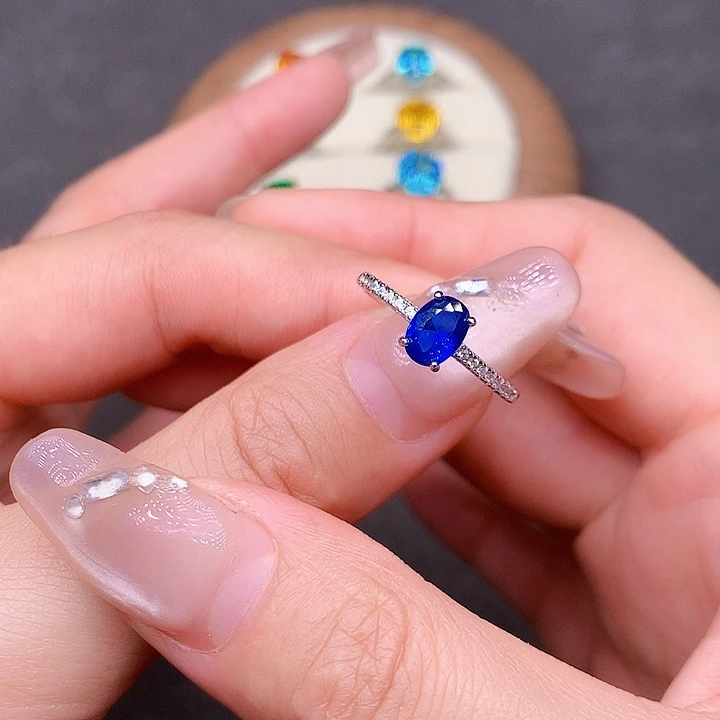 蓝宝石戒指银S925镶嵌