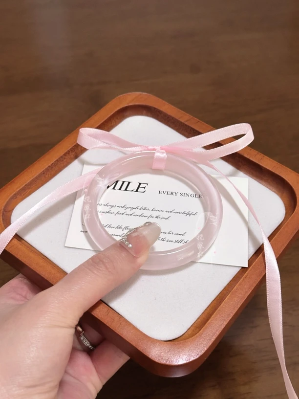 非金属仿水晶手镯 温柔粉猫眼石手镯高冰高透氛围感气质送礼手镯