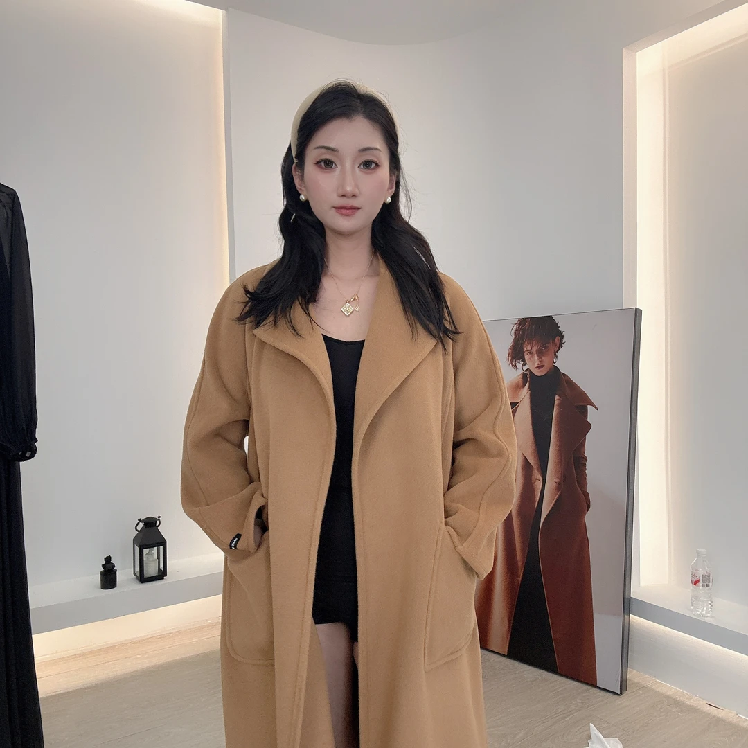 秋季上新女士秋冬款高级双面呢长款显瘦小个子加厚外套加长大衣
