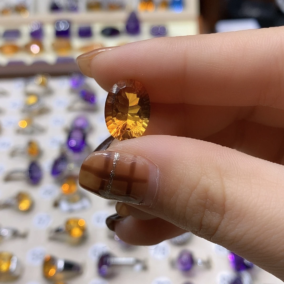 @***满水晶戒指未镶嵌纯天然黄水晶裸石定制戒指J