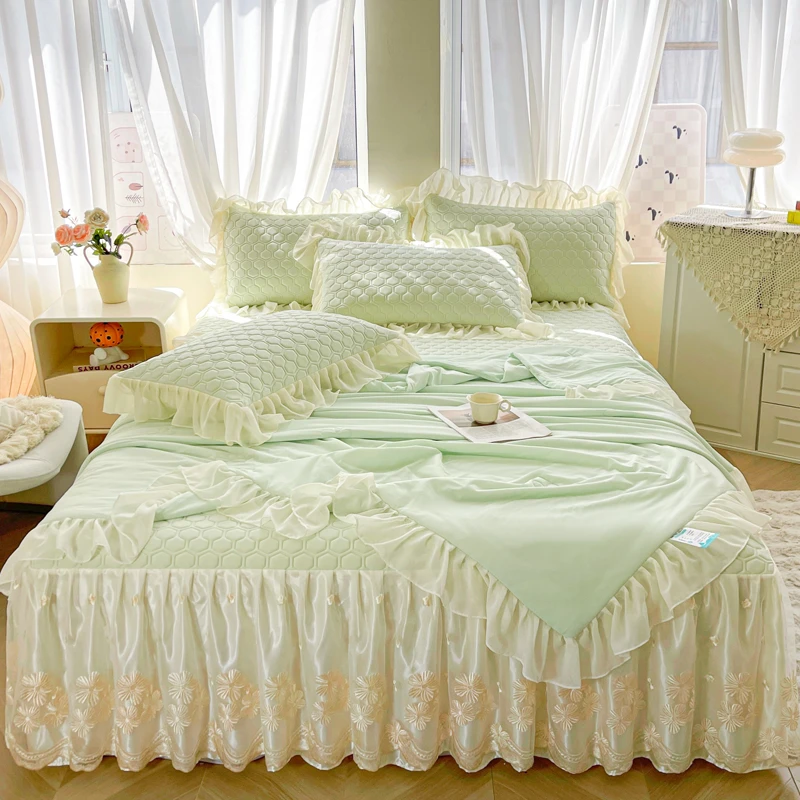 夏季A类冰丝乳胶凉席夏凉被四件套床裙款冰丝凉席可机洗空调席被