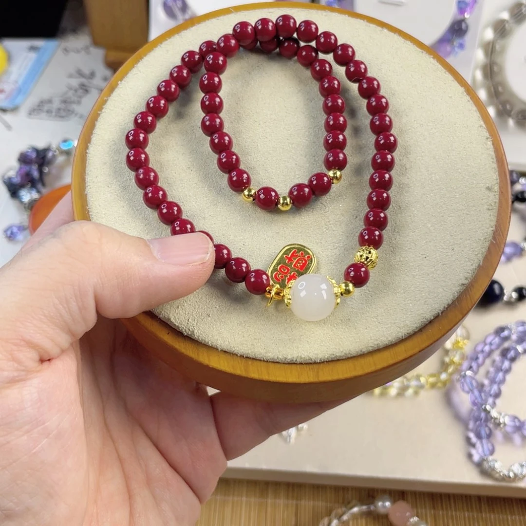 水晶手串银S800镀金镶嵌