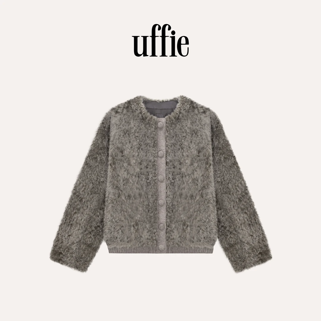 UFFIE于绘 毛板栗 螺纹拼接毛皮外套