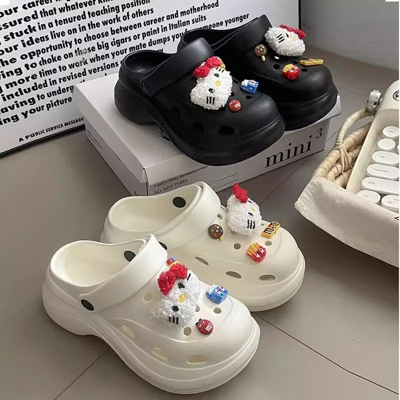 可爱KT猫洞洞鞋女2025夏季新款外穿防滑防臭厚底增高包头凉拖鞋