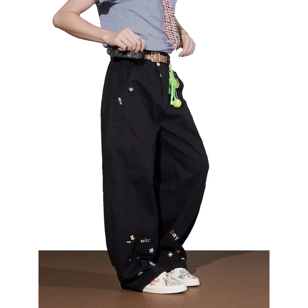 美式潮男秋季新款2025个性字母牛仔裤嘻哈ins潮高街潮流痞帅长裤
